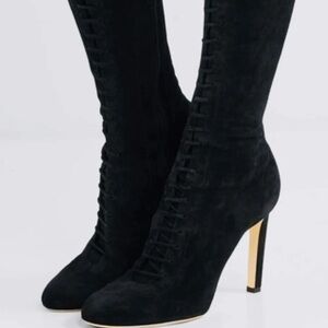 Jimmy Choo Desire Cashmere Suede Black Lace-Up Heeled Boots Sz 36